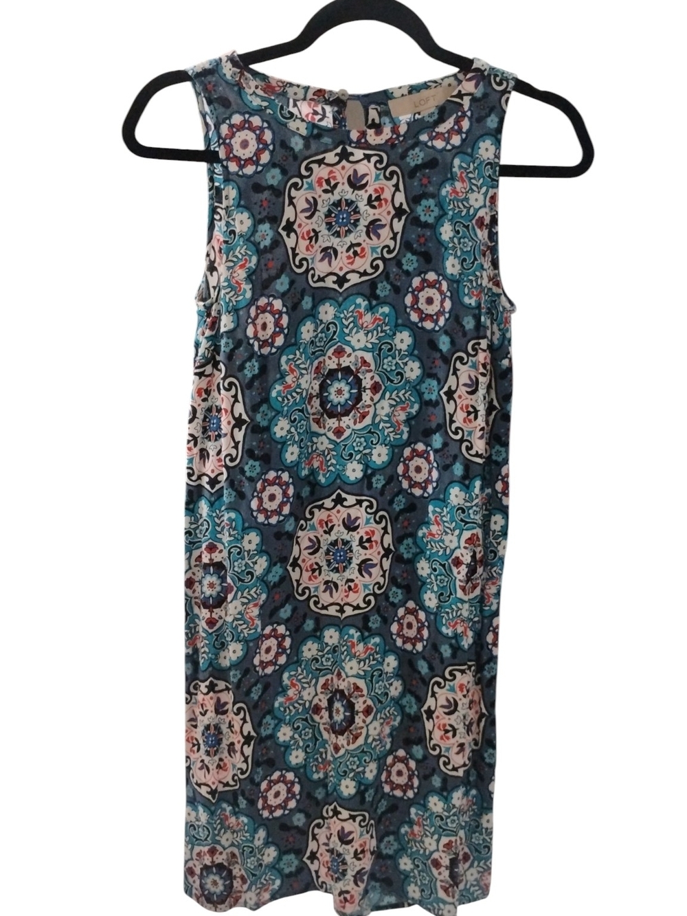LOFT Teal Floral Medallion Sleeveless Shift Dress SZ XS - Picture 2 of 5
